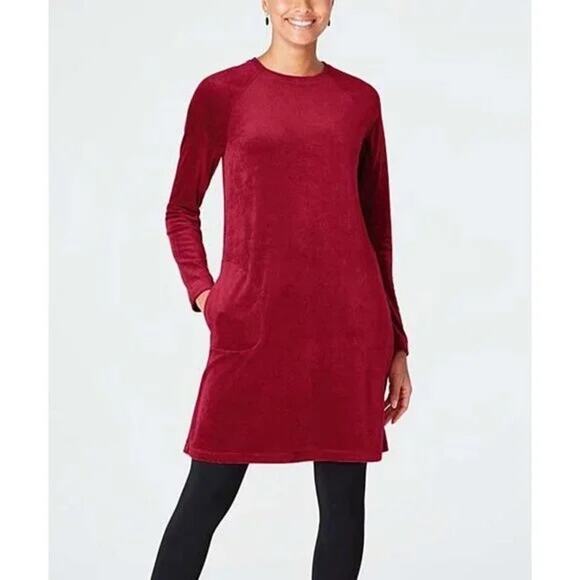 J Jill Velvet Dress Womens Large Red Pure Jill Pullover Tunic + Pockets Comfy - Picture 2 of 9